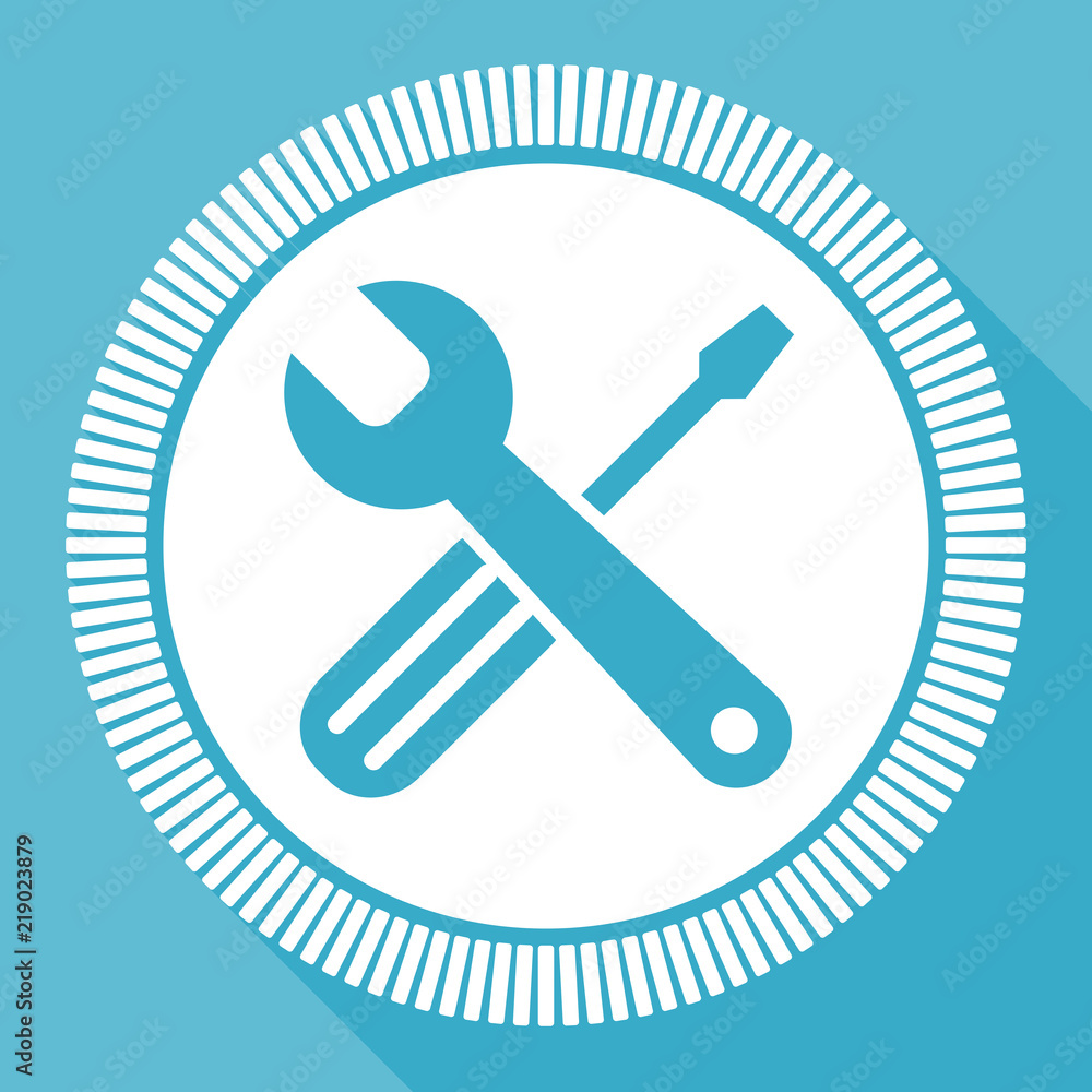 Tools flat vector icon, service square blue web button Tools flat vector icon, service square blue web button