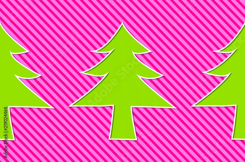 green 3dchristmas trees on pink striped background