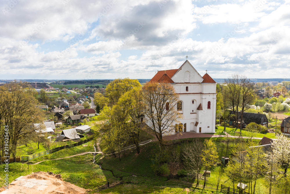 View of the town of Novogorodok and the Farny Church from the Castle Hill, on which the ruins of Novogrudok Castle are located, Belarus