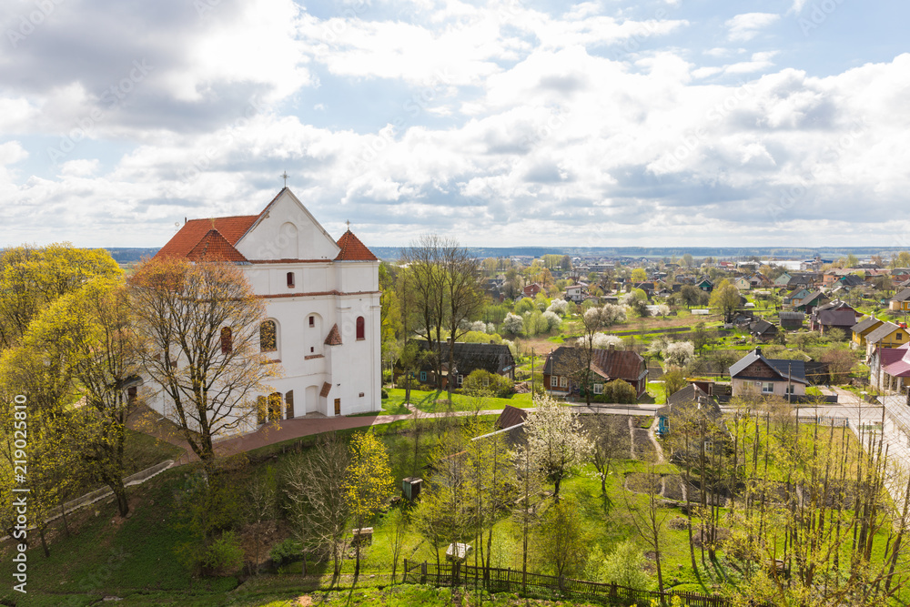 View of the town of Novogorodok and the Farny Church from the Castle Hill, on which the ruins of Novogrudok Castle are located, Belarus