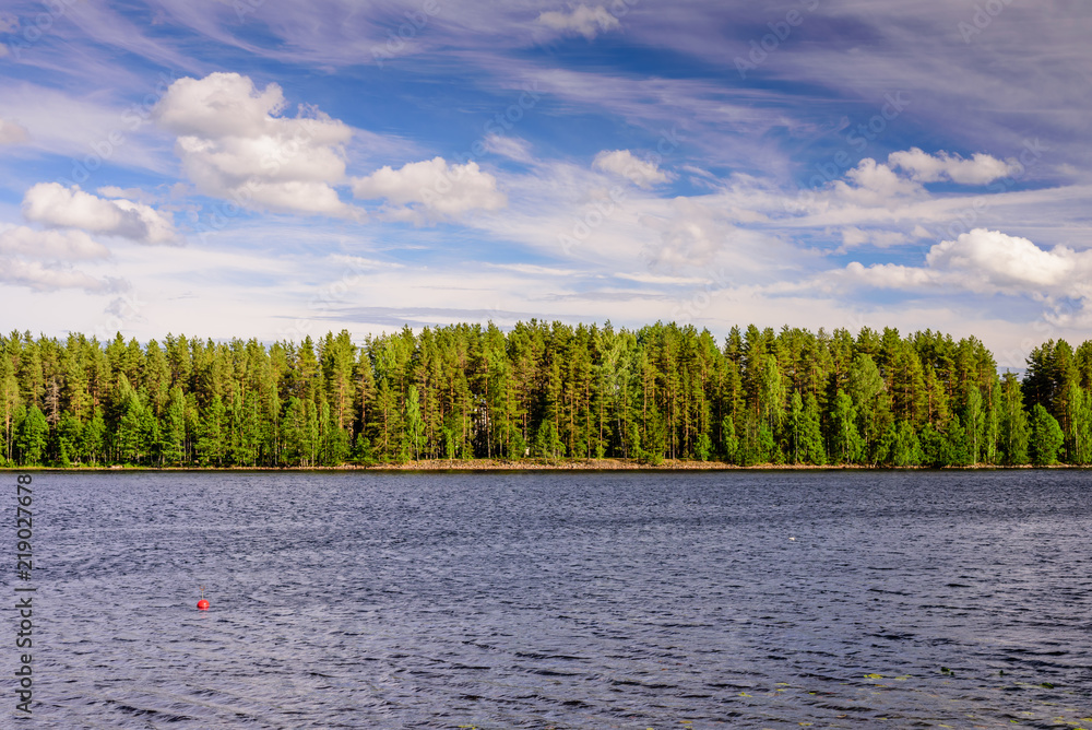 Beautiful summer landscape. Rural Finland. Vuoksi river near Imatra city.