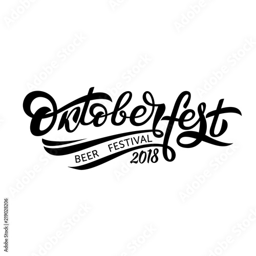 Oktoberfest logotype. Beer Festival vector banner. Illustration of Bavarian festival design on white background with black lettering typography for logo, poster, card, postcard