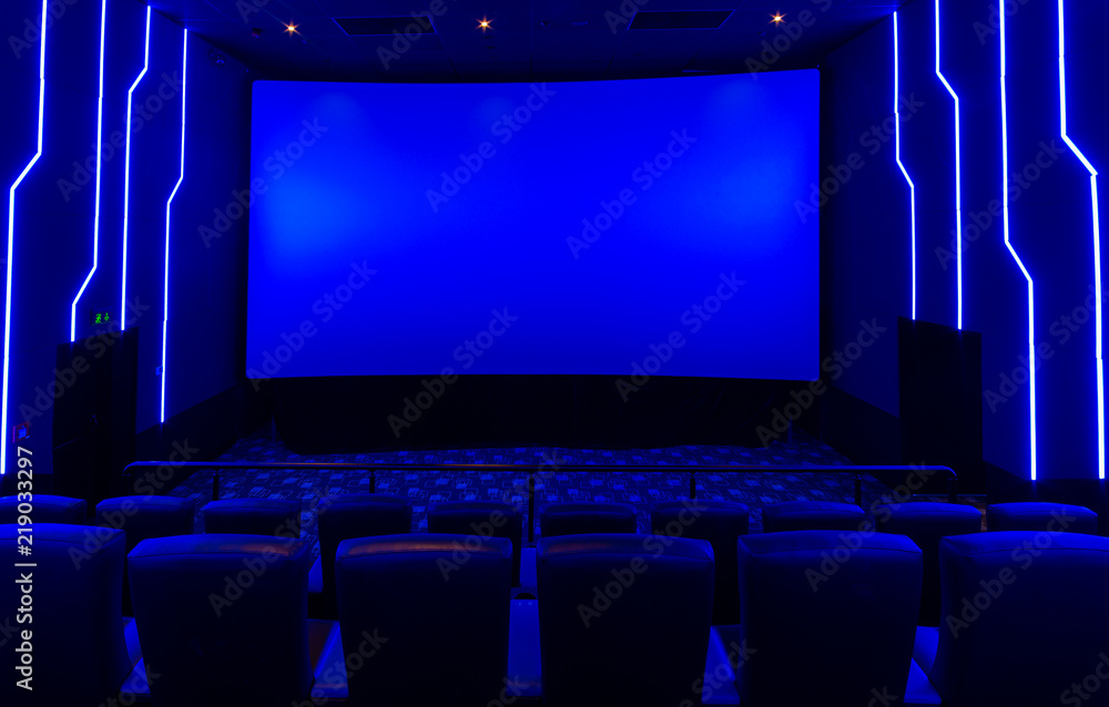 Empty cinema hall with blue light