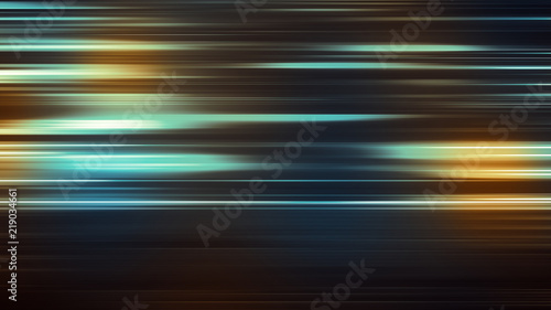 Glowing light stripes in motion over dark background. Luminous blurred lines moving fast. Flaring bright streaks. Abstract composition. 3d rendering