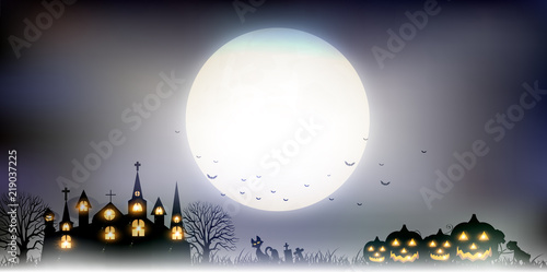 ハロウィン　秋　城　背景