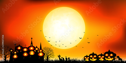 ハロウィン　秋　城　背景