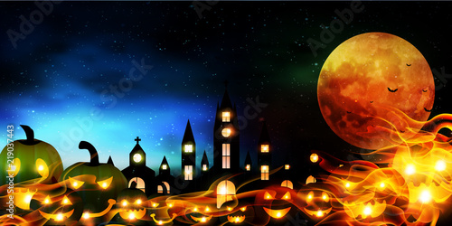 ハロウィン　秋　城　背景