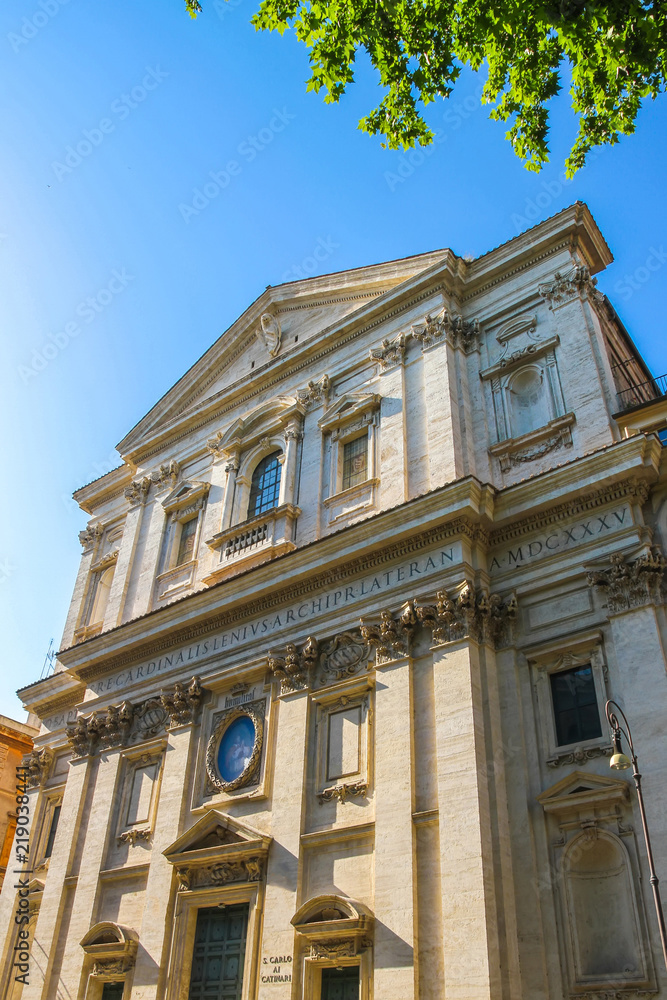 View on a historic church in Rome, Italy on a sunny day.