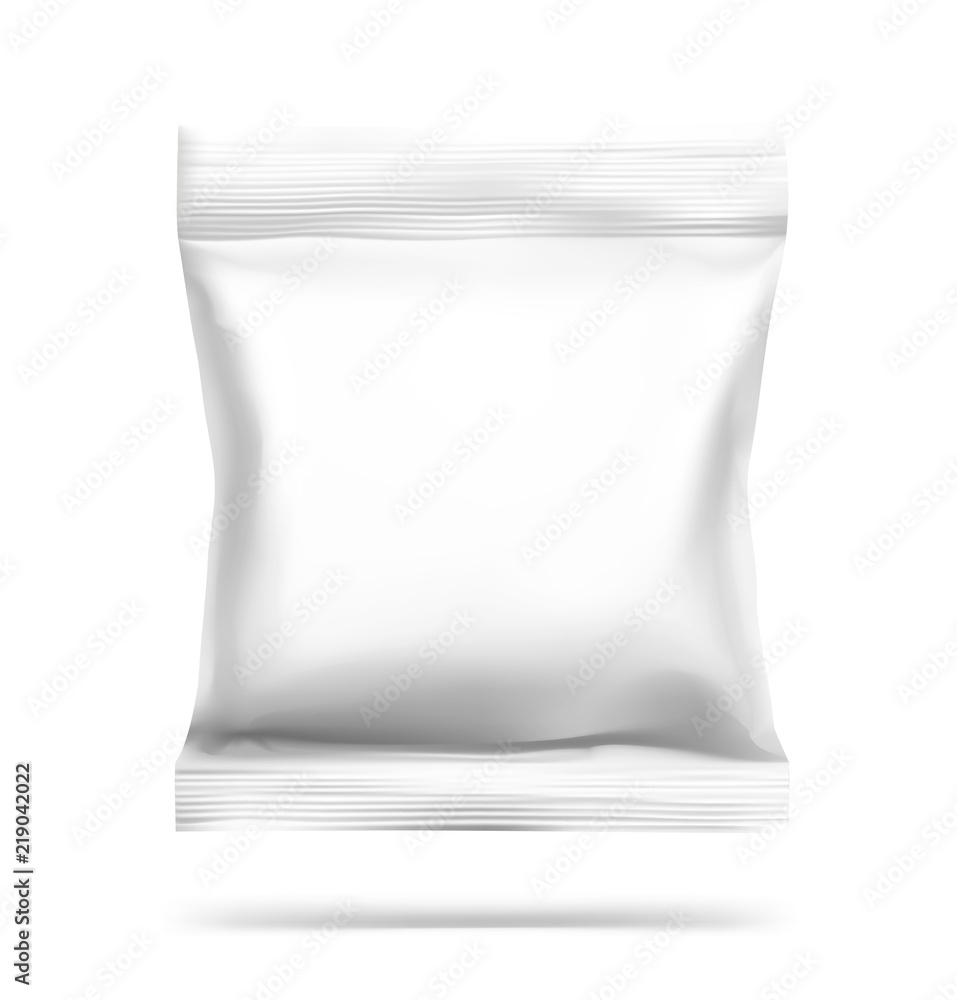 Food snack pillow bag on white background. Vector illustration. Can be use for template your design, promo, adv. EPS10.