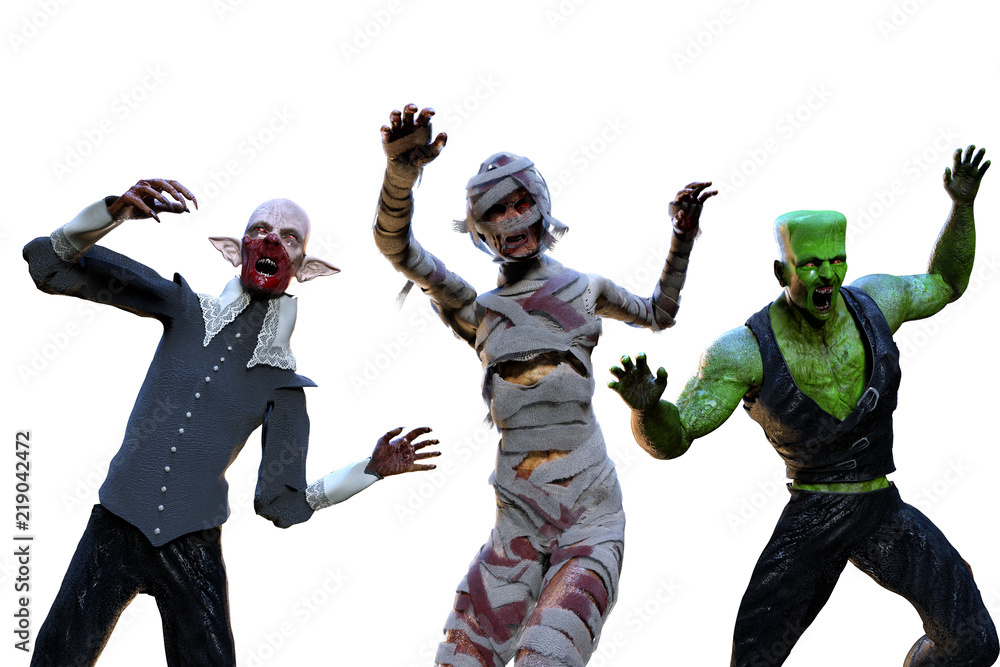 Fototapeta premium 3D Illustration of a monsters on Halloween background