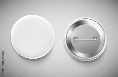 Universal mockup of white badge. Vector realistic illustration on white background, ready and simple to use for your design. The mock-up will make the presentation look as realistic as possible. EPS10