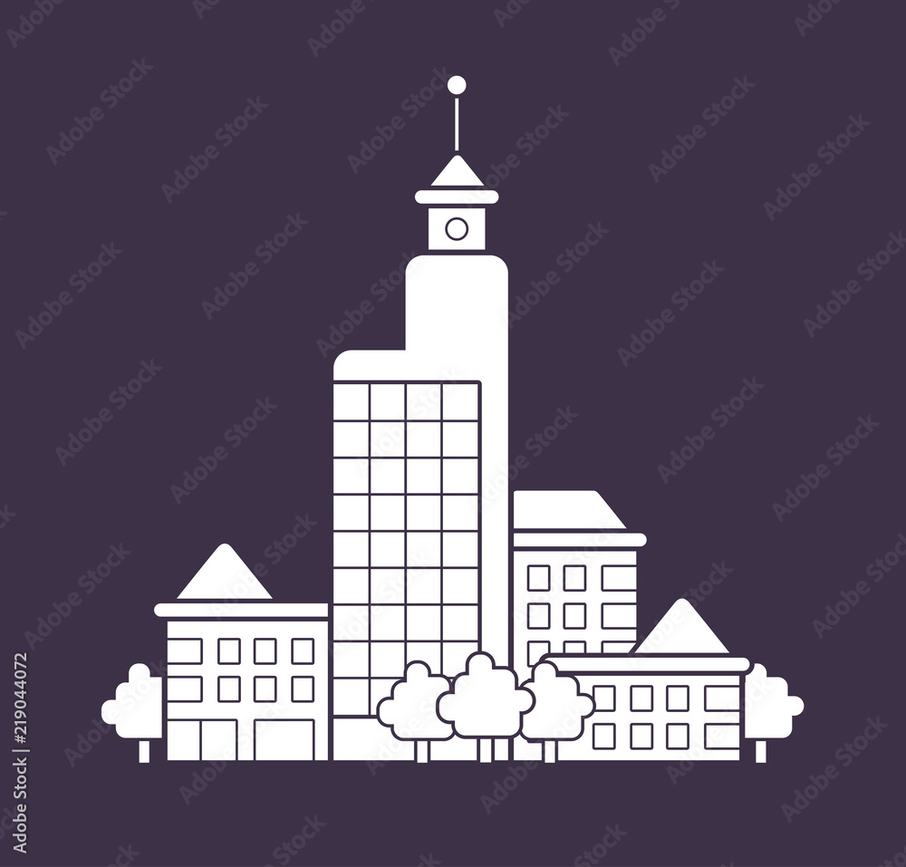 City buildings icon. Condominium tower apartment complex group.