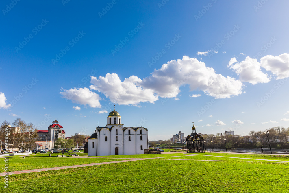 Square of the Millennium of Vitebsk and the Annunciation Church with a bell tower, Vitebsk, Belarus 