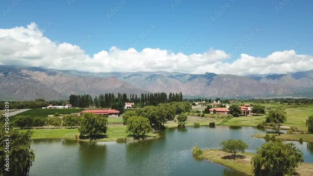 An aerial view of the La Estancia Golf Course lake by the club house in Cafayete, Argentina. An aerial view of the La Estancia Golf Course lake by the club house in Cafayete, Argentina.