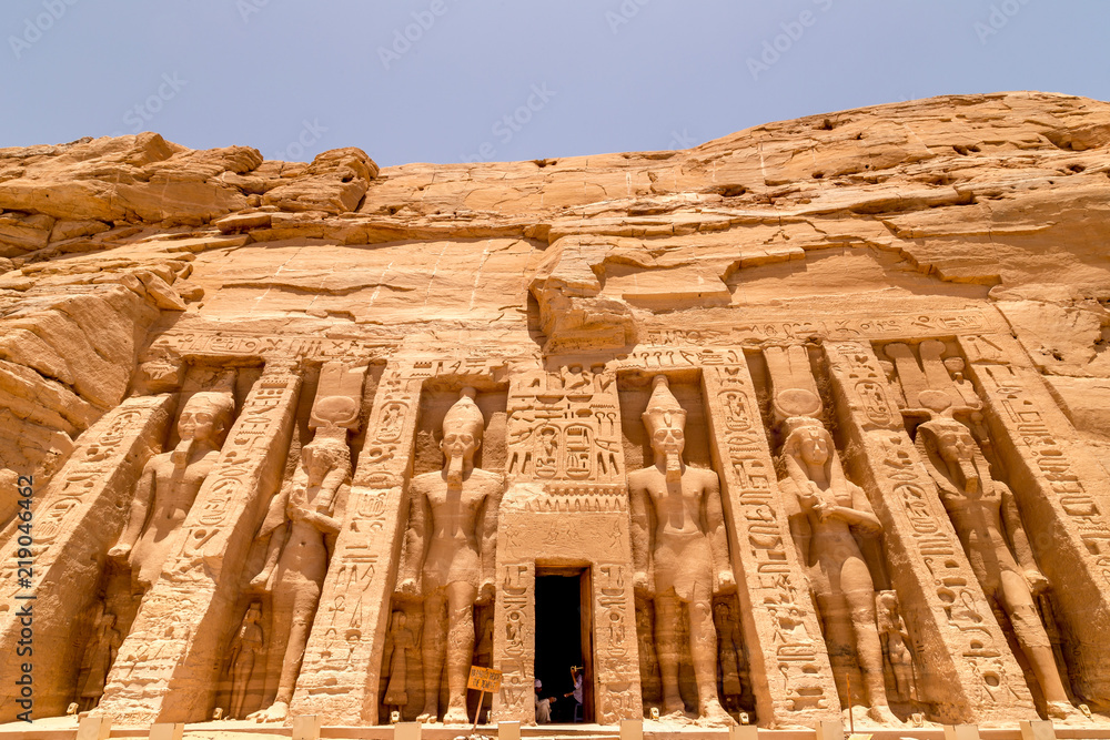 The temple of Hathor and Nefertari, dedicated to the goddess Hathor and Ramesses II's queen, Nefertari, at Abu Simbel, Egypt.