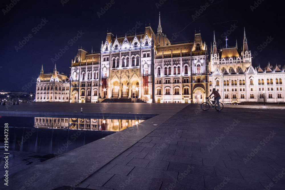 Budapest Parliament reflecting on the water at night Budapest Parliament reflecting on the water at night