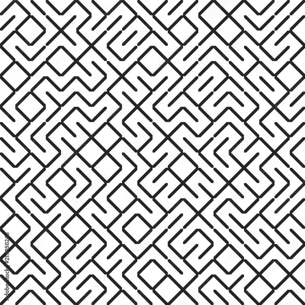 Seamless fractal line maze pattern. Truchet tiled labyrinth background. Geometric irregular backdrop