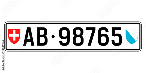 Switzerland car plate. Vehicle registration number
