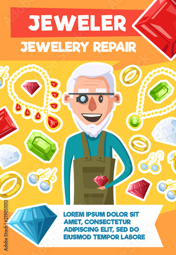 Jeweler profession and jewel repair vector poster