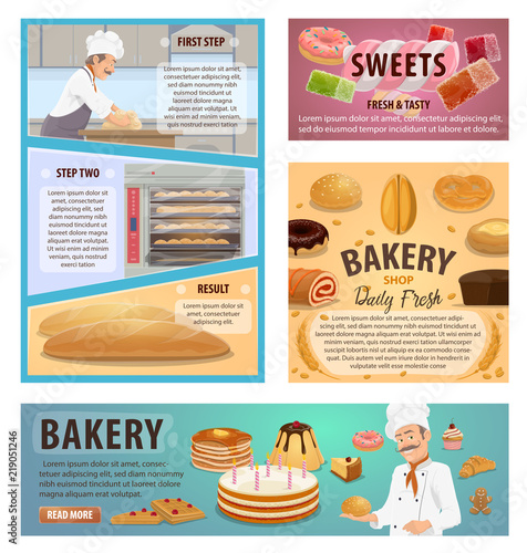 Bakery and patisserie baking process posters