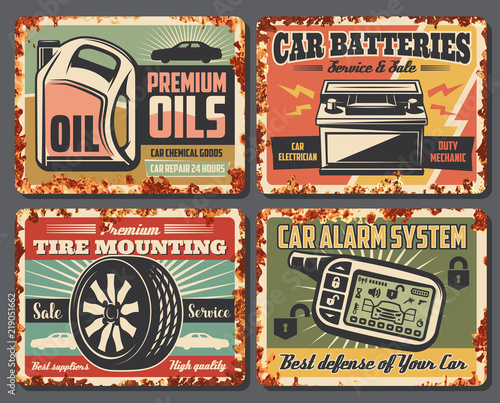 Car auto service station rusty retro posters