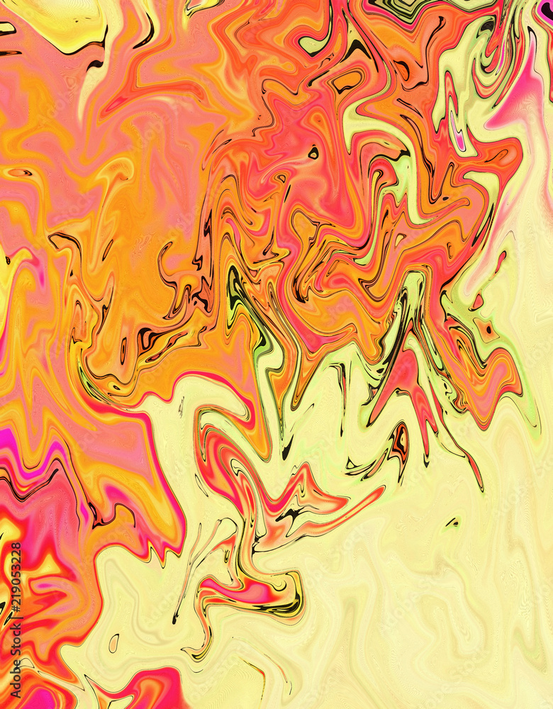 Abstract crazy swirl background. Liquid paint texture in expressionism style. Marble creative backdrop. Graphic fantasy modern fluid drawing. Marbled design with vortex elements. Bright warm colors. Abstract crazy swirl background. Liquid paint texture in expressionism style. Marble creative backdrop. Graphic fantasy modern fluid drawing. Marbled design with vortex elements. Bright warm colors.