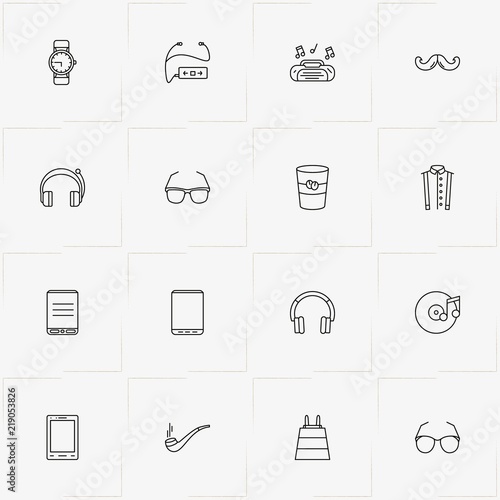 Hipster line icon set with shirt, headphone and smart phone