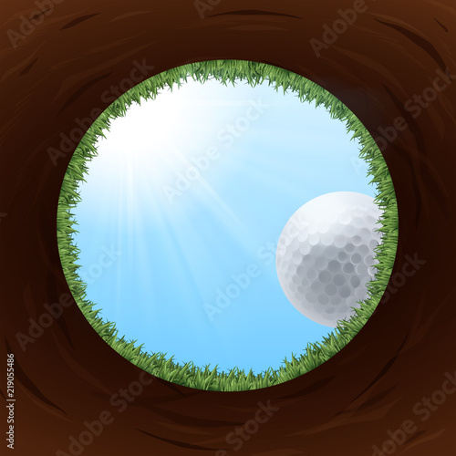 A golf hole from bottom view