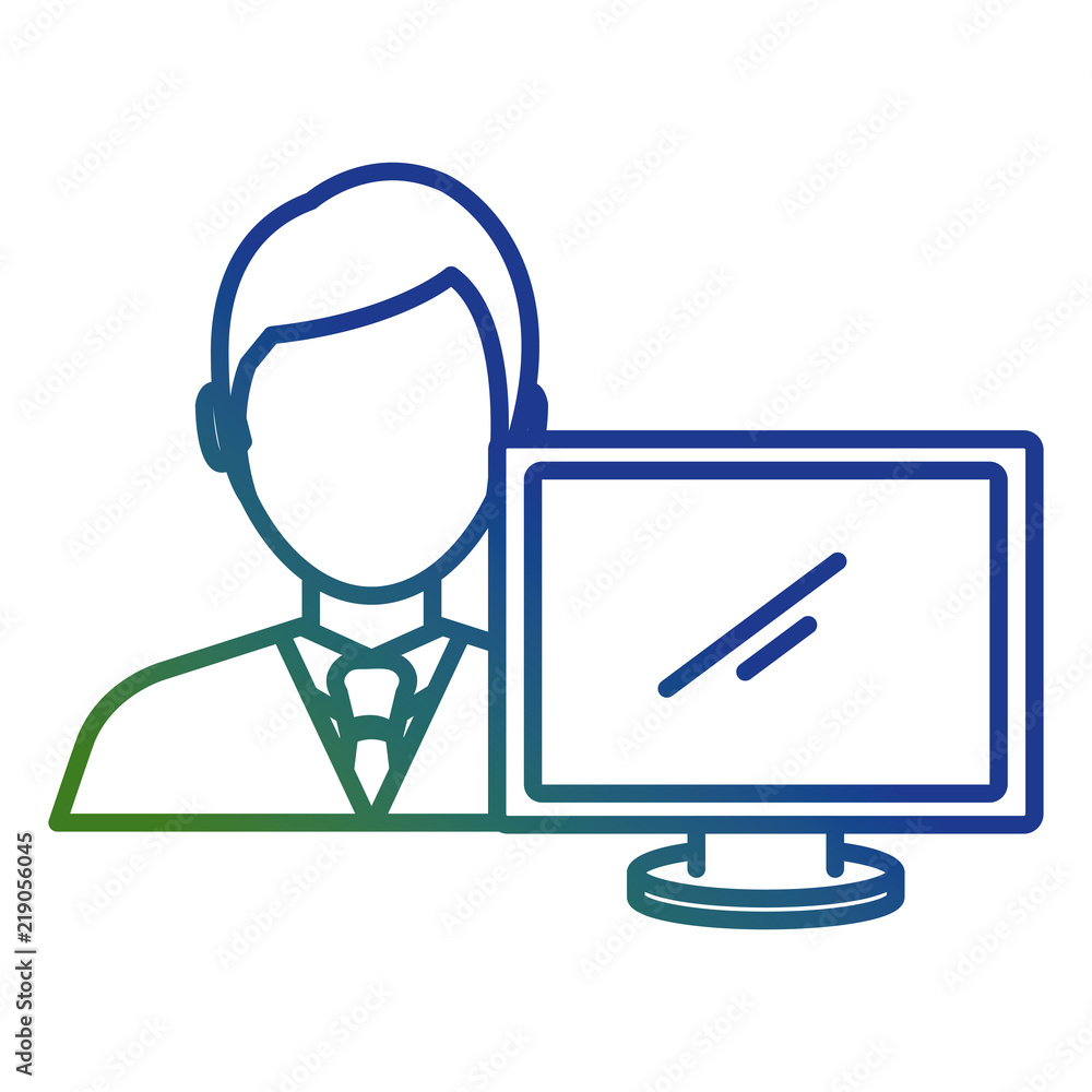 businessman with computer avatar vector illustration design