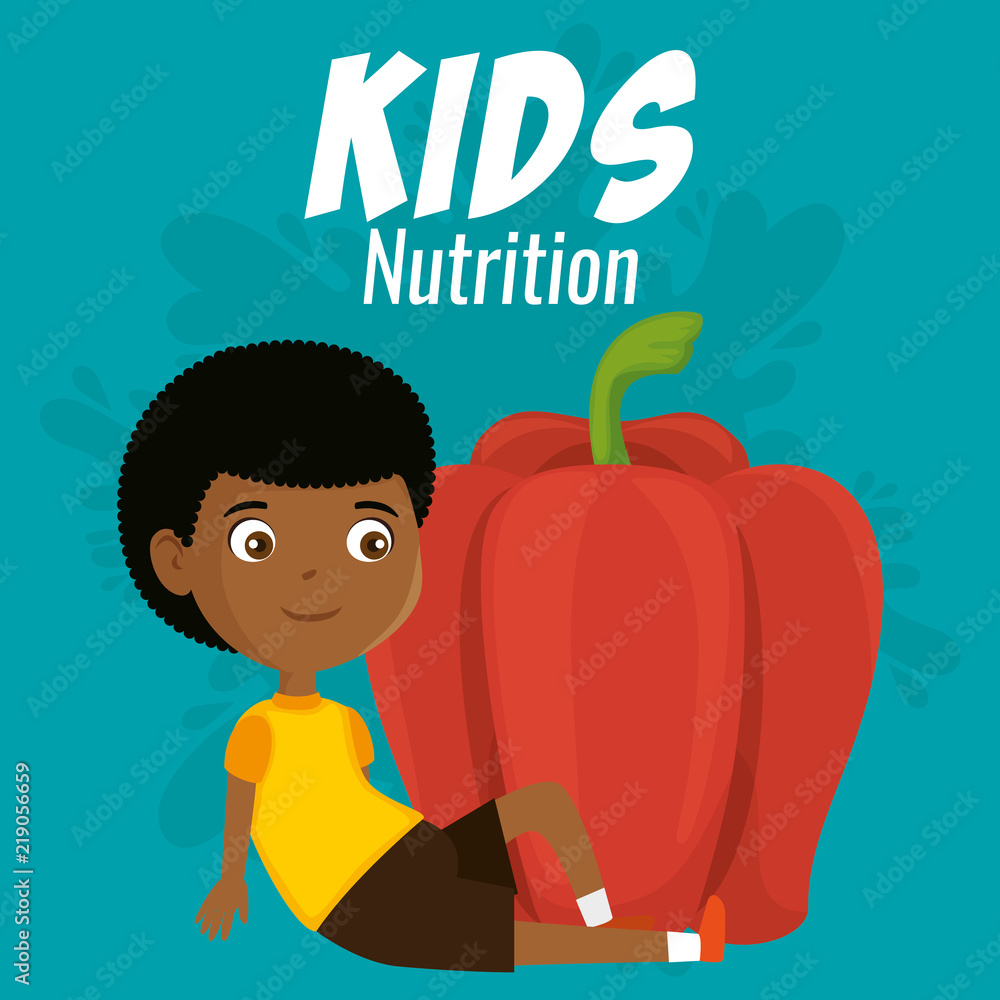 happy boy with nutrition food vector illustration design