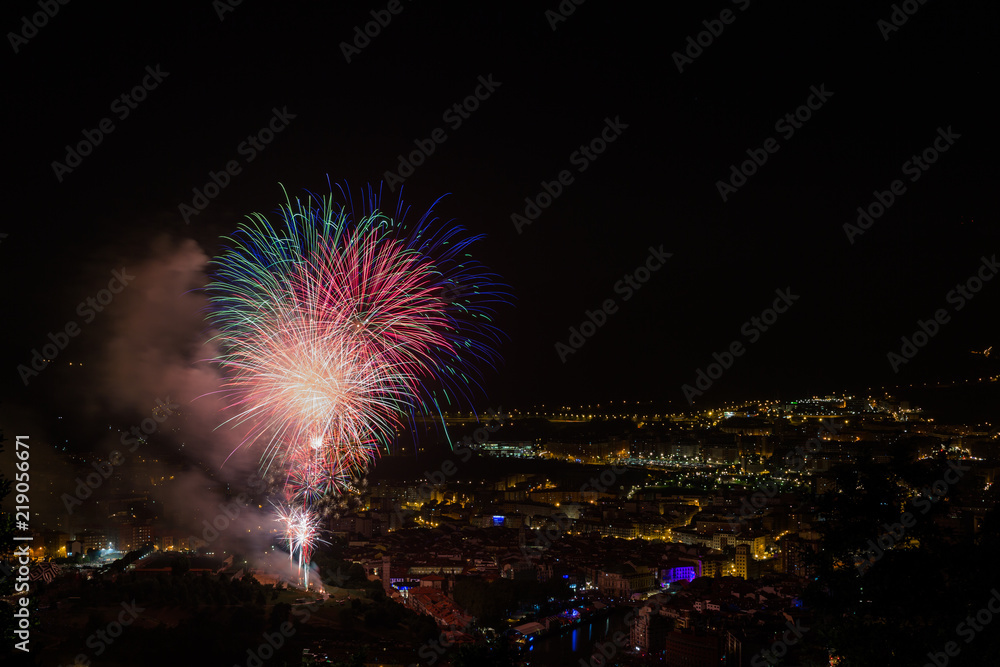 Fireworks over the city of Bilbao