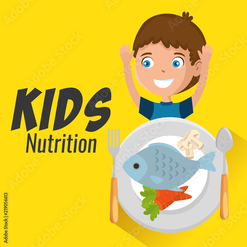 happy boy with nutrition food vector illustration design