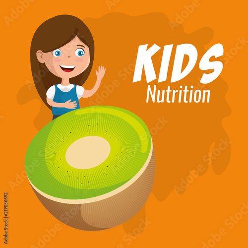 happy girl with nutrition food vector illustration design