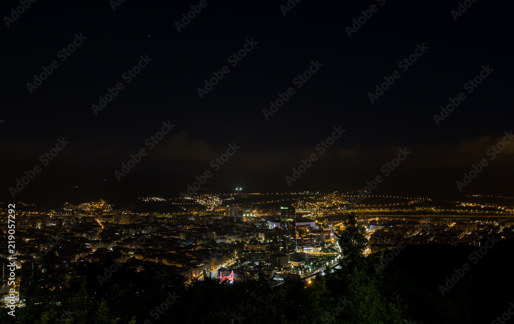 Landscape of the city of Bilbao at night, Spain