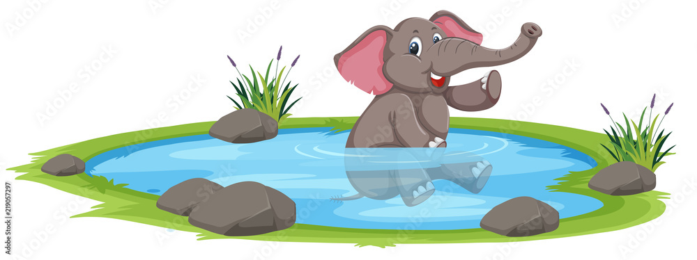 Happy elephant playing in the water