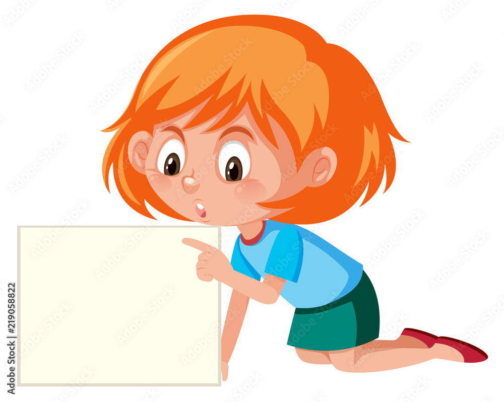 young girl pointing at a blank paper young girl pointing at a blank paper