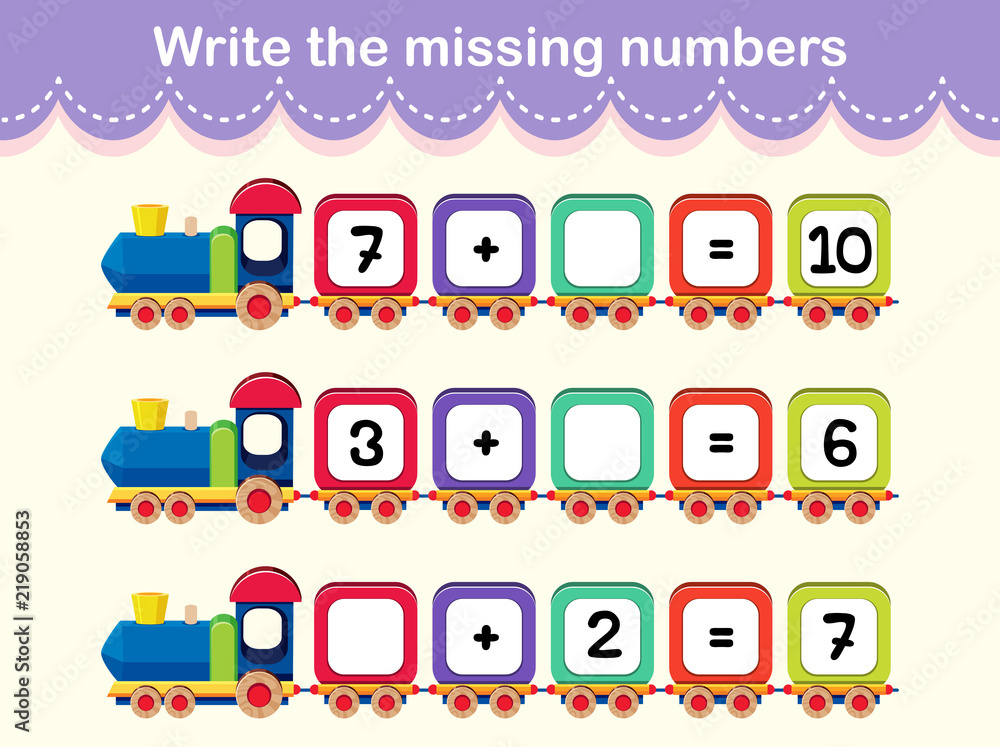 Naklejka premium Write the missing numbers train poster