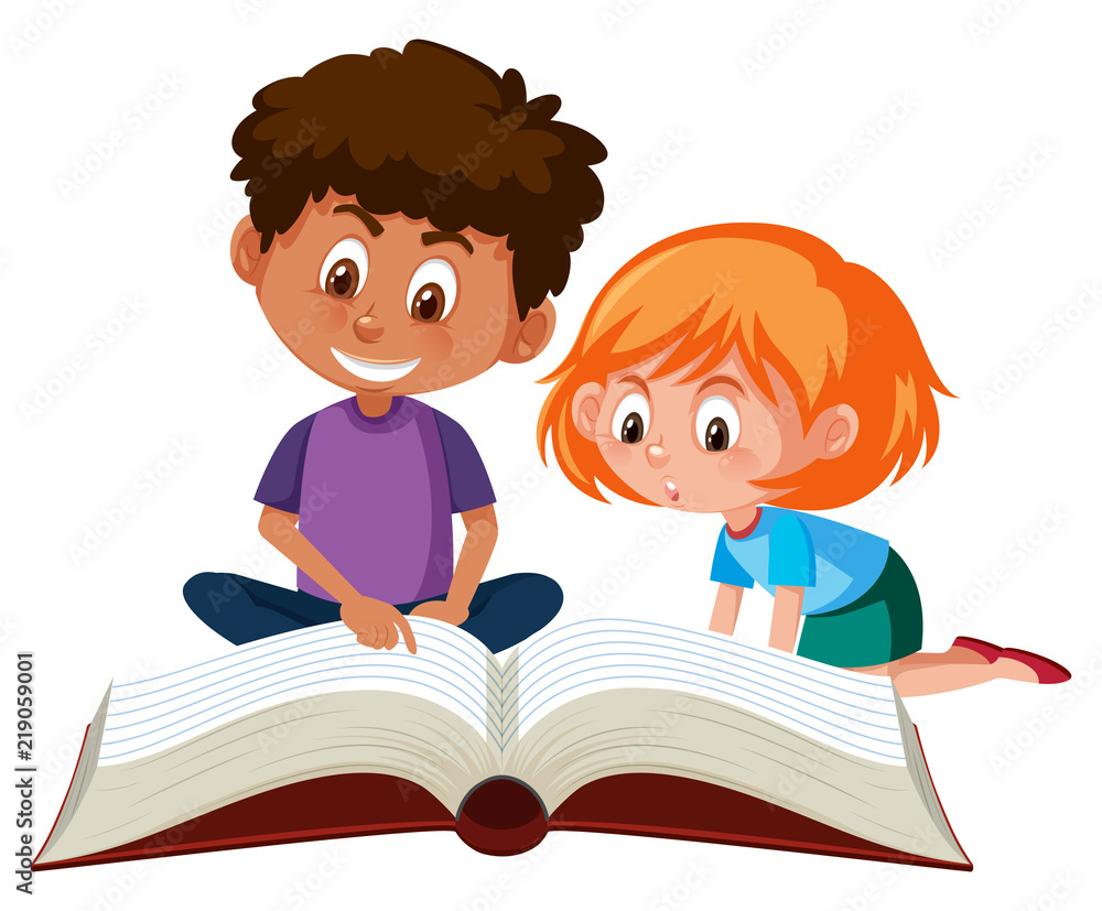 Children reading a giant book