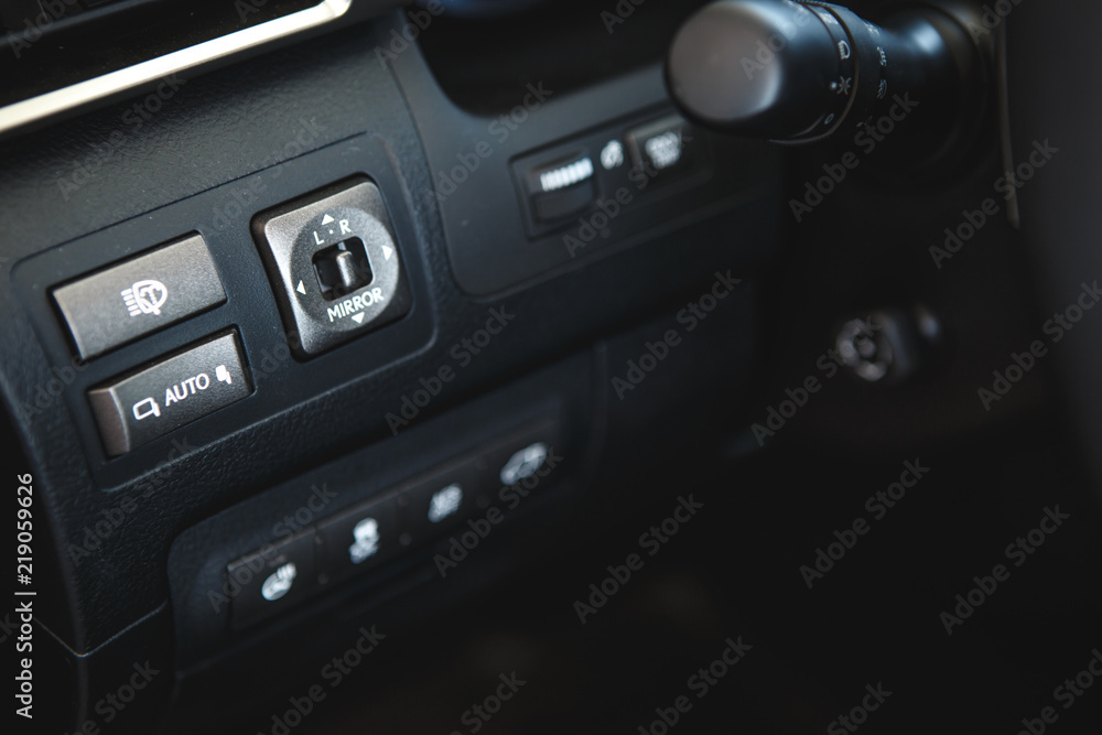 Car control panel close up, dashboard Car control panel close up, dashboard
