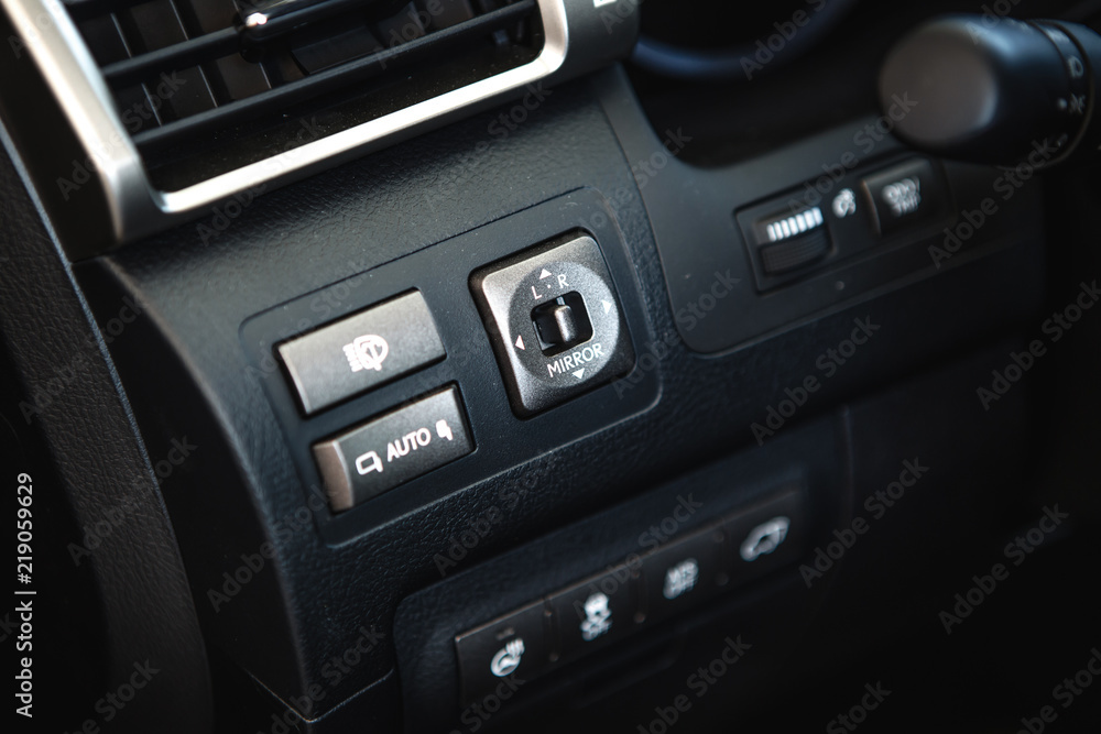 Car control panel close up, dashboard Car control panel close up, dashboard