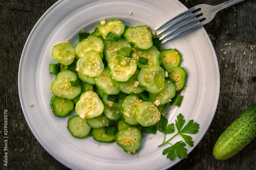 Fresh salad of cucumbers with sesame seeds. Fresh salad of cucumbers with sesame seeds.