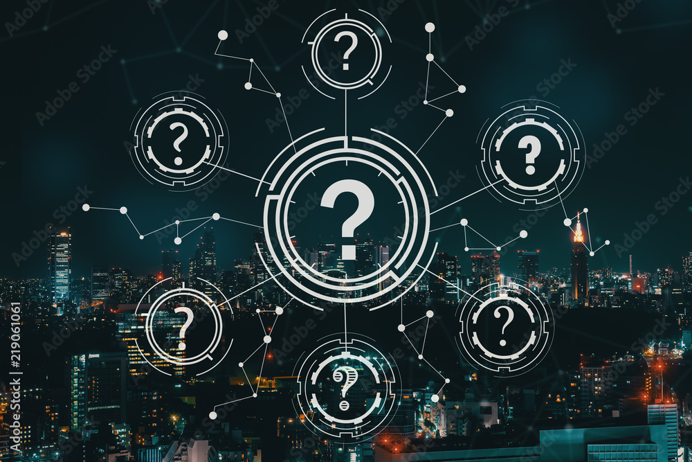 Obraz premium Question marks with aerial view of Tokyo, Japan at night