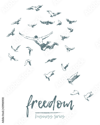 Business future freedom man success vector sketch