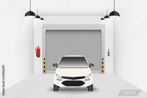 Car garage workshop and rolling shutter door, Vector, Illustration