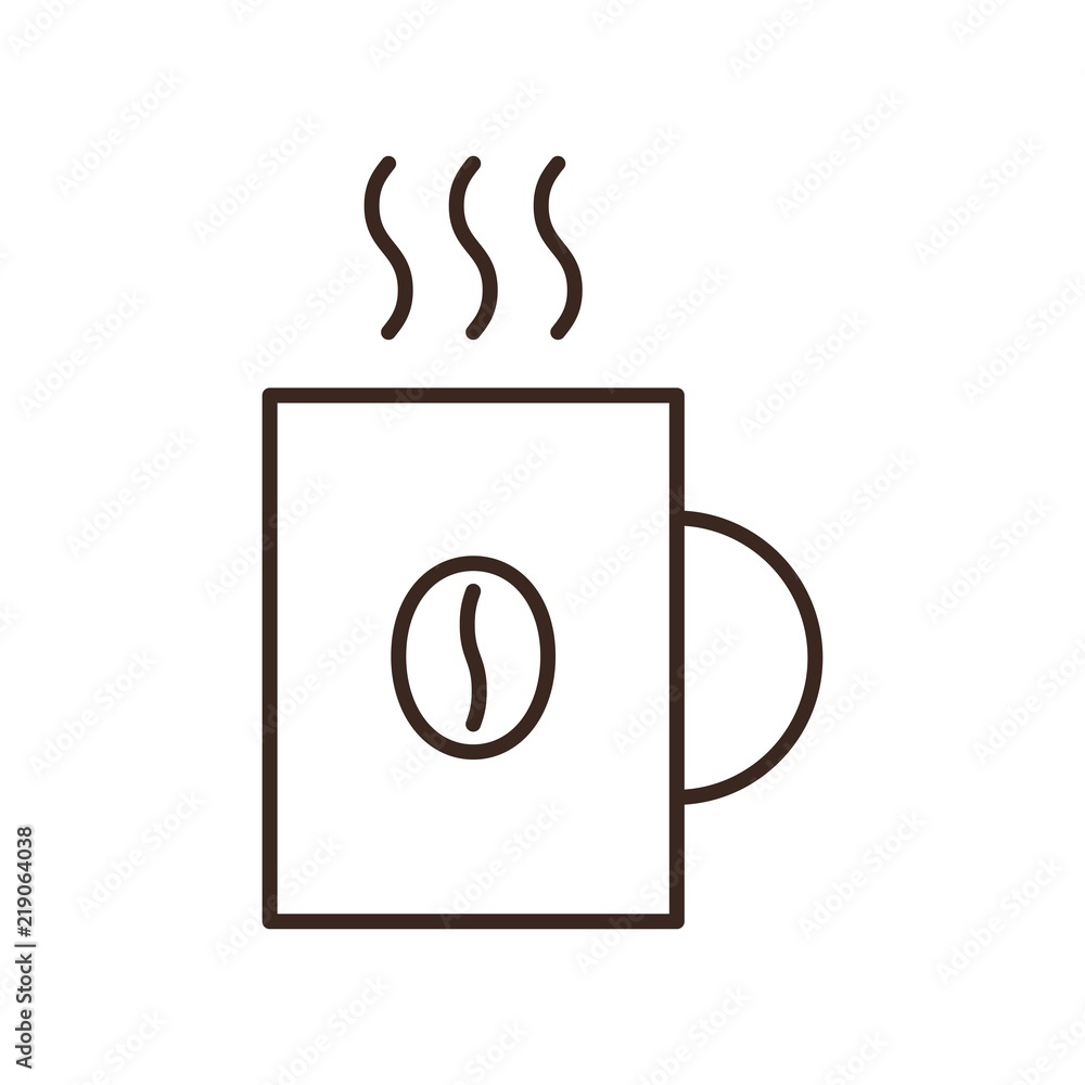 Coffee mug linear icon isolated on white background. Hot drink cup vector illustration. Coffee shop design element. Cafe or restaurant menu corporate identity. Coffee house outline web pictogram.