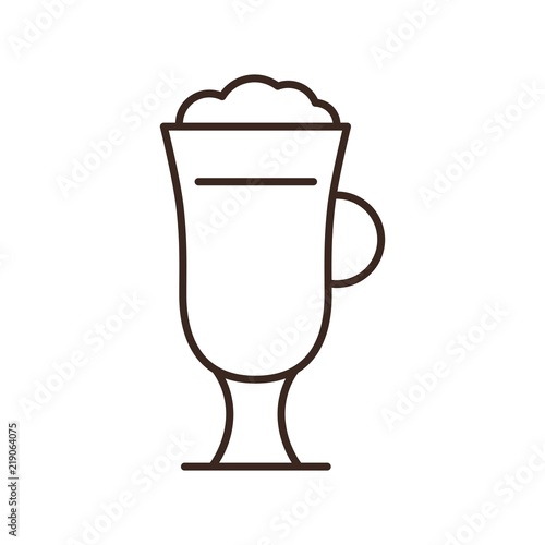 Cappuccino glass linear icon isolated on white background. Glass of hot drink with foam vector illustration. Coffee shop design element. Cafe or restaurant menu symbol. Coffee house outline pictogram.