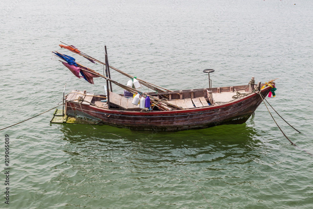 Orange wood fishing boat