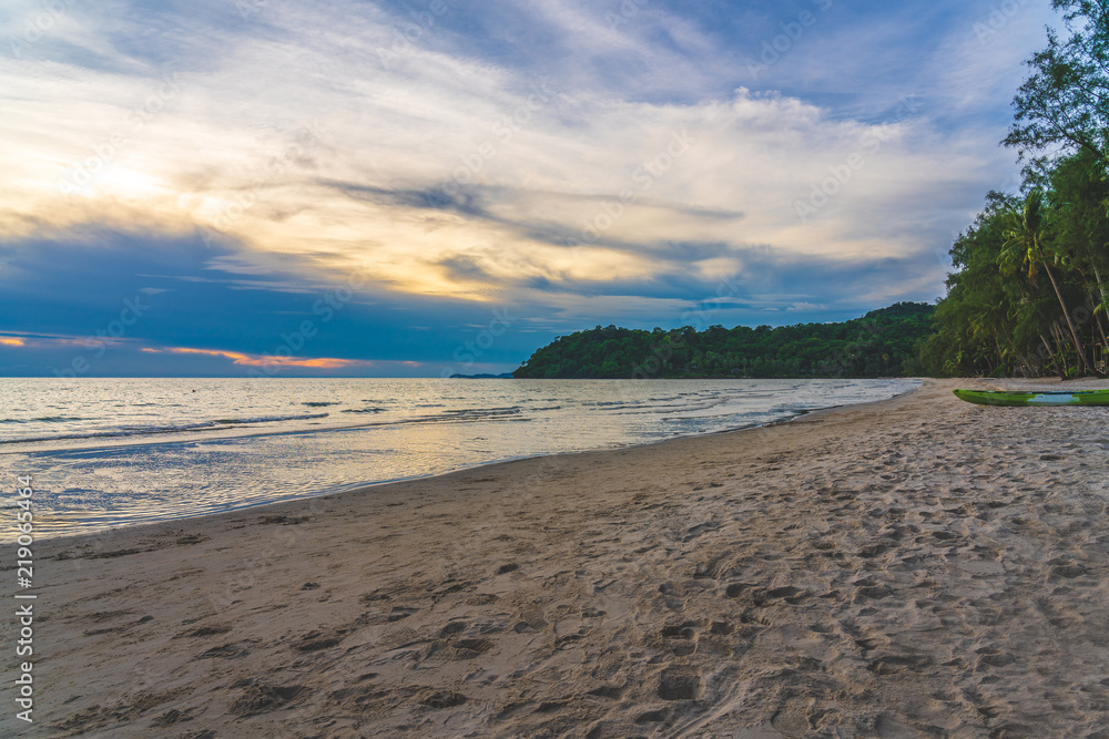 Sunset at beach sea sky clouds twilight time