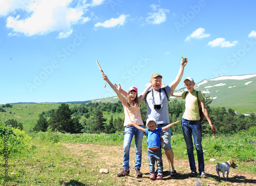 Family with children on a hike
