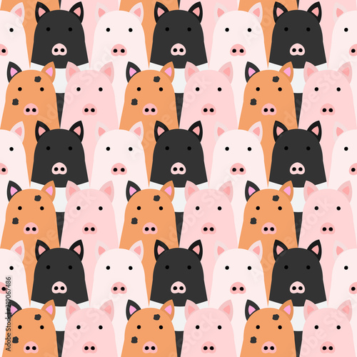 Cute pigs background Seamless colorful drawing